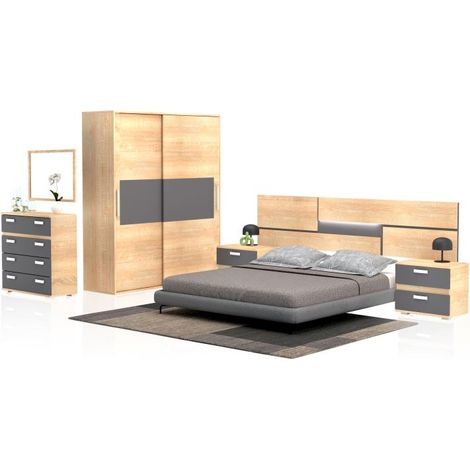 Dormitorio compuesto por 6 piezas Ataneq Pure 4C Plus Cambria - Grafito (ancho) x (alto)