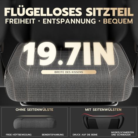 Fauteuil gamer ergonomique gris foncé, chaise de bureau en tissu avec fonction massage et appui-tête, siège de course inclinable avec repose-pieds