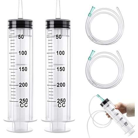 Seringue en Plastique 250ml Avec Tuyau, 2 Pièces Grande Seringue, Pour Laboratoires Scientifiques, Mesure De Liquide, Arrosage De Jardin, Industrie (Sans Aiguille) (1/5)