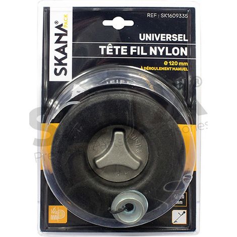 Cabeza de hilo de nylon universal de avance manual. Se adapta al lugar de la cuchilla gracias a las copas, entregada con arandelas y fijaciones