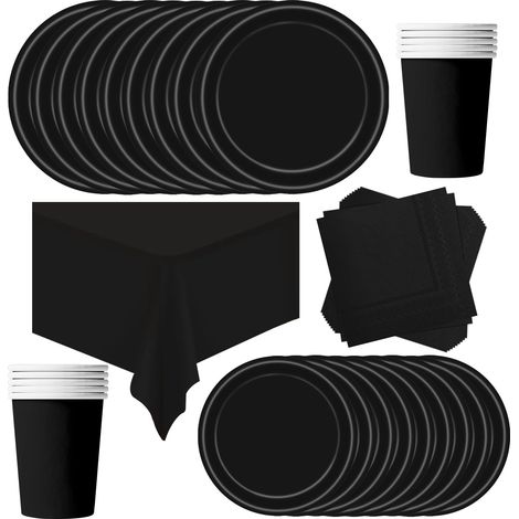 69 Pièces Vaisselle Jetable Anniversaire Noir,Assiette Carton Papier Tasses Serviettes Nappe pour Fête de Noël,Vaisselle de Fête Enfants,Barbecue Les Fêtes Les Pique-niques(16 Invités) (1/5)