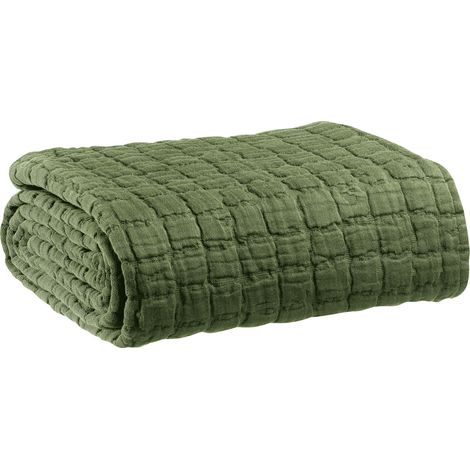 VIVARAISE - Jeté de lit Swami en coton 100% - Olive - 180 x 260 cm