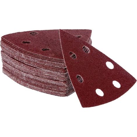 Paquete de 120 triángulos de lijado para lijadora delta - 90 x 90 x 90 mm - 6 agujeros - Granos 40/60/80/120/180/240 (20 de cada uno) - Papel de lija..DEBUNS (1/5)
