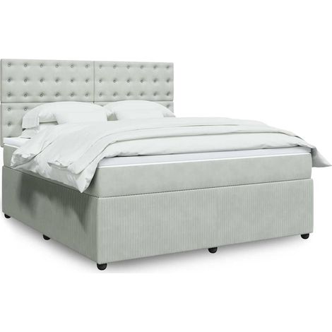 Cama box spring con colchón terciopelo gris claro 180x200 cm (1/5)