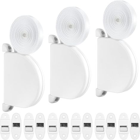 3 Pcs, Blanc Enrouleur de Sangle pour Volet Roulant Pivotant Enrouleur de Sangle en Saillie avec Système de Charnière Inclure 5m Sangle de Ceinture et 6 Pcs Guide Ceinture avec Brosse