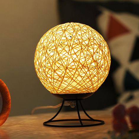 Petite veilleuse boule de chanvre USB décorative creuse en rotin avec base intensité variable continu Métal (1/5)