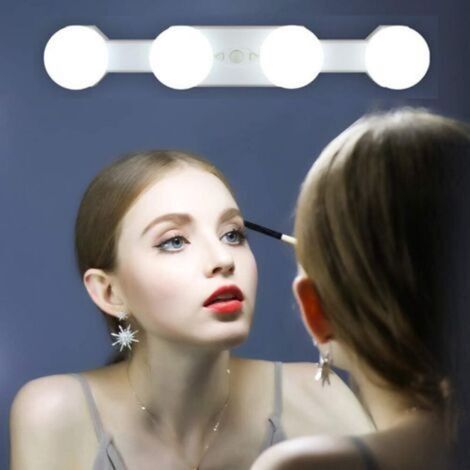 LED Lumières de Maquillage, Hollywood Kit de Lampe de Cosmétique Miroir Rechargeables Portables Sans fil, 4 Ampoules luminosité de Vanité la Température Couleur Réglable (Pas de miroir)