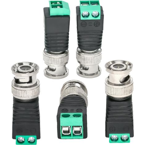 adaptateurs BNC mâle vers borne à vis 2 broches, connecteur BNC Balun sans soudure pour caméra de surveillance CCTV, caméra vidéo Suvelliance (1/5)