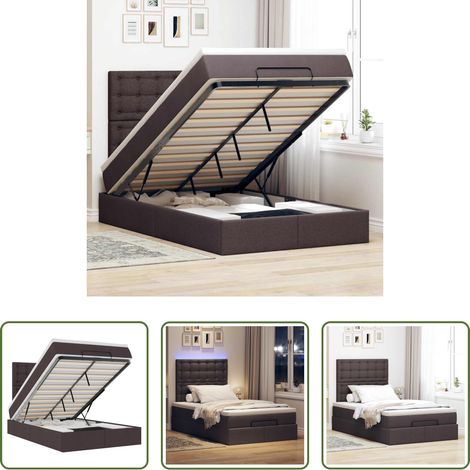 Lit avec rangement - Cadre de lit ottoman avec matelas marron foncé 120x200 cm tissu (1/5)