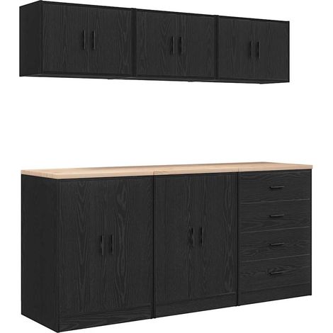 Vidaxl – Armoire d'atelier 6 pcs noir en bois d'ingénierie – Grand espace de rangement – Installation flexible de la porte – Surface de travail robuste