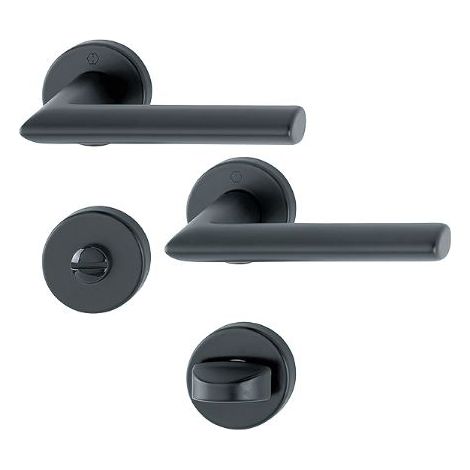 Hoppe – Ensemble de porte STOCKHOLM – Garniture aluminium époxy noir – Rosaces rondes – Pour épaisseur de porte 37-47 mm (1/3)