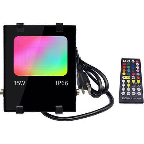 RGBW-LED-Flutlicht für den Außenbereich, 15 W, per Smartphone steuerbar, intelligenter RGB-Vollfarb-LED-Scheinwerfer, IP66 wasserdicht, 20 Modi, 16 Millionen Farben, leistungsstarker Multi-LED-Strahle (1/5)