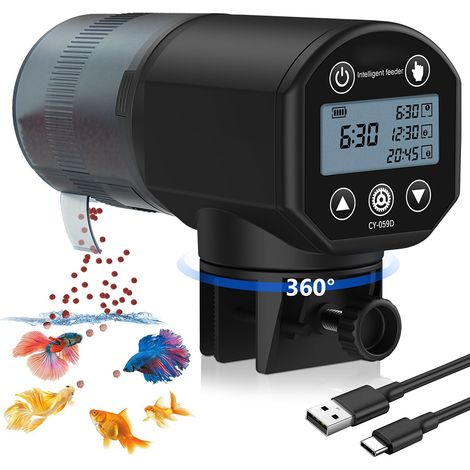 Dispensador automático, pantalla LCD, temporizador digital, depósito de 200 ml, anillo de alimentación, para acuario (1/5)