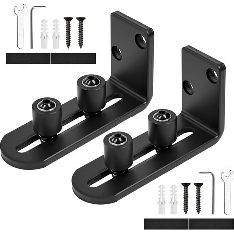Juego de 2 guías de suelo ajustables para puertas correderas de hasta 69 mm, para puertas correderas, montaje en pared resistente para armarios. (1/5)