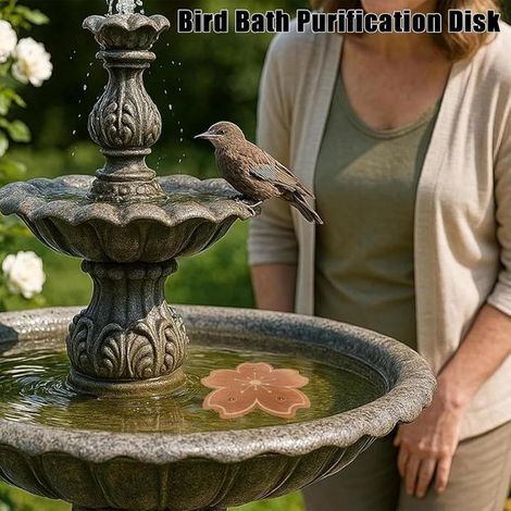 SABIR-Nettoyant pour bain d'oiseaux – Accessoire en cuivre pour bain d'oiseaux – Lot de 2 – Motif fleurs de cerisier – Ornement en cuivre – Attire les oiseaux – Convient aux bains d'oiseaux de jardin  (1/4)