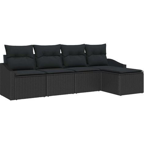 Sofa Set with Cushion 5 pcs Black Poly Rattan vidaXL
