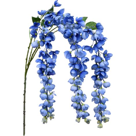 Glycine artificielle en fil de fer, tissu en soie, fausse fleur de vigne pour décoration de mariage et de maison, longueur 97cm, bleu (1/5)
