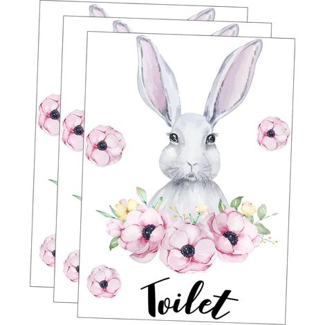 3pcs Autocollants pour Abattant Toilette Motifs Lapin Colorés, Amovibles en Pvc, Décoration Maison Vibrante et Adorable pour Salle de Bain (1/5)