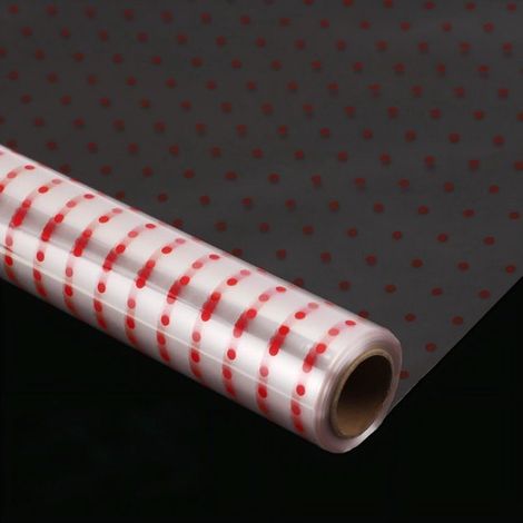 Rouleau de papier cadeau cellophane de 2,5 mil d'épaisseur - Papier alimentaire en rouleau pour emballer les paniers cadeaux - Papier cadeau - 40 cm x 30 m, petits pois rouges (1/5)
