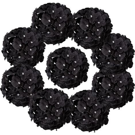 Ensemble de 10 fleurs artificielles en soie noire avec des fleurs en pompon brodées-AquaForge (1/4)