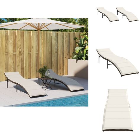 Sonnenliegen 2 Stk. mit Auflagen Braun Poly Rattan - Sonnenliegen - Gartenmöbel - Outdoor-Möbel - Lounge Chair - Relaxsessel (1/5)
