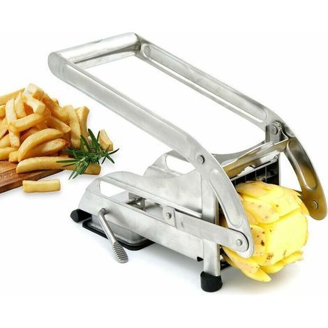 Coupe Frite, Coupe Frite Professionnel avec des 2 Lames de 12mm et 9mm, Technologie Antidérapante, Coupe-Légumes, Accessoires pour Friteuse, Coupe Frites Manuel (Inox). (1/4)