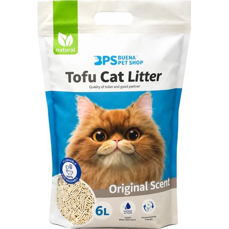 Arena para gatos de tofu, fibra de guisante natural, biodegradable, blanca. (1/2)