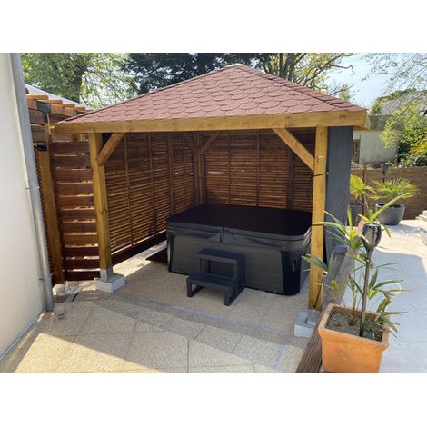 Solid – Kiosque de jardin 12,04 m² – Toit en shingle gris – Bois certifié FSC – Ancrage au sol à visser ou à enfoncer (1/3)