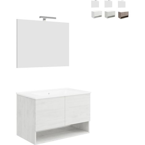 Mueble baño de diseño suspendido con puertas lavabo 80cm y espejo luz led Oslo 80 - Blanco (1/3)