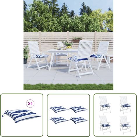 The Living Store Coussins de chaise lot de 4 rayures bleues blanches 50x50x7 cm - Coussin De Chaise - Coussin Décoratif - Coussin Extérieur - Coussin Patio - Coussin Confortable (1/5)