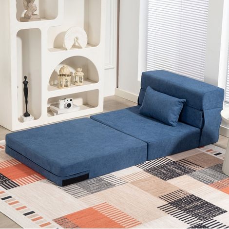 3-in-1 klappbarer Schlafsessel mit Bettfunktion, Lendenkissen, Dunkelblau OKMYHOME (1/5)