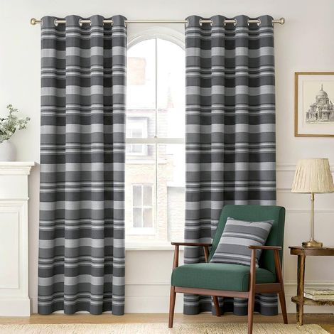HOMESCAPES Cotton Morocco Striped Grey Curtain Pair, 54 x 54" Drop