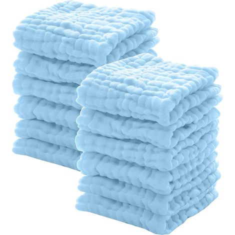 Lot de 12 serviettes de gaze pour enfants - bleues (1/5)