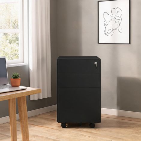 Meuble classeur mobile 3 tiroirs avec serrure 37 x 43.5 x 60 cm (1/5)