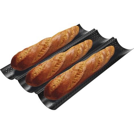 Plaque à Pain Perforée, Moule à Pain Baguette avec Revêtement Antiadhésif, size plaque four - 38 x 24.5 Revêtement antiadhésif épais, Moule Pain adapté à la cuisson de 3 moule à pain (1/5)