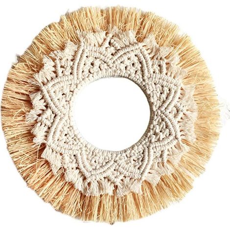 Rideau de porteMiroir de maquillage en raphia nordique, mur rond, décoration Boho, miroir suspendu pour Dressing (1/5)