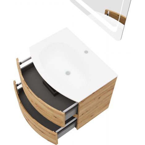 Hängender Badezimmerschrank 70 cm aus goldenem Eichenholz mit Waschbecken – Arona - Standard (1/4)