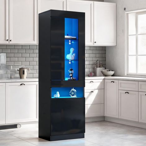 Vitrine 50 cm Large avec Éclairage LED et Étagères en Verre Noir (1/5)