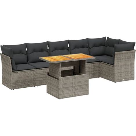 Ensemble de Mobilier de Jardin 7 Pièces en Rotin Synthétique Gris avec Coussins d'Assise (1/5)