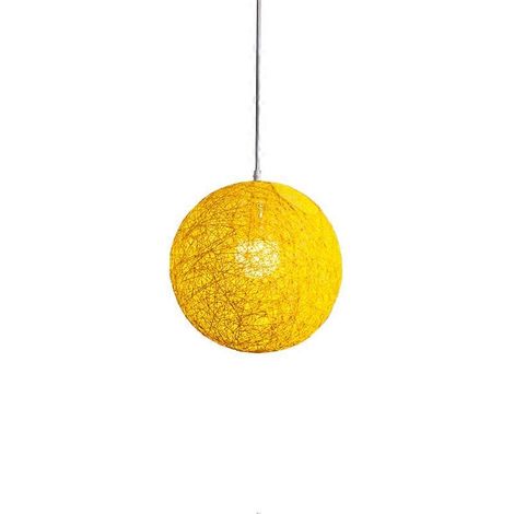 Lustre boule en bambou jaune, rotin et jute, abat-jour sphérique en rotin en forme de nid, créativité individuelle (1/5)