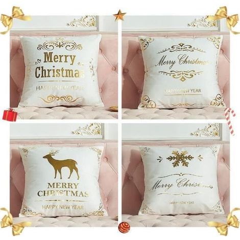 Housse de coussin - Noël - Blanc et Or - 45x45 cm - Polyester - Décoration intérieure (1/4)