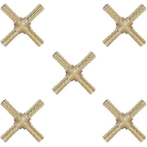 Raccord en croix en laiton à 4 voies avec embout cannelé et adaptateur, 6 mm (1/5)