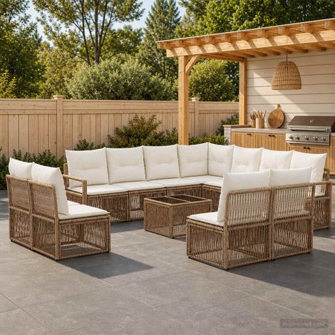 vidaXL Ensemble de canapé de jardin 12 pc Beige polyrotin (1/5)