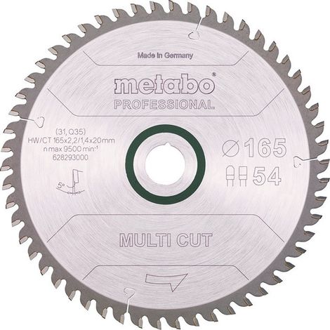 Hoja de sierra circular multi cut professional D165x2,2/1,4xB20mm Z.54 FZ/TZ 5 grados neg
