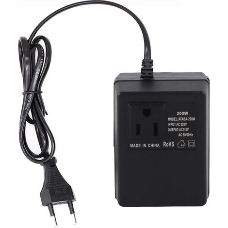 220-V-Wechselstrom-Wechselrichter auf 110-V-Wechselstrom, 200 W, tragbarer Reiseadapter, Schwarz - Crezuo