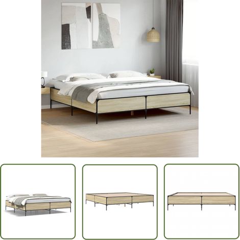 The Living Store Bettgestell Sonoma-Eiche 180x200 cm Holzwerkstoff und Metall - Holzbetten - Doppelbett - Bettkasten - Lattenrost - Sonnenoaken Möbel (1/5)