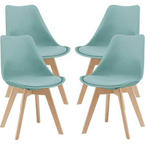 Set 4 sedie per sala da pranzo in ecopelle faggio menta 030006764