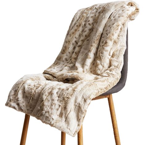 Couverture Double Épaisseur - Imprimé Léopard Blanc - 152 cm - Pour Canapé Lit Picnic Plage - 1 Pièce (1/5)