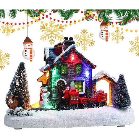 Maisons de village de Noël, maisons de Noël en résine éclairées par LED Décoration en train pour décoration intérieure, kits de décoration miniatures pour centre de table (1/5)