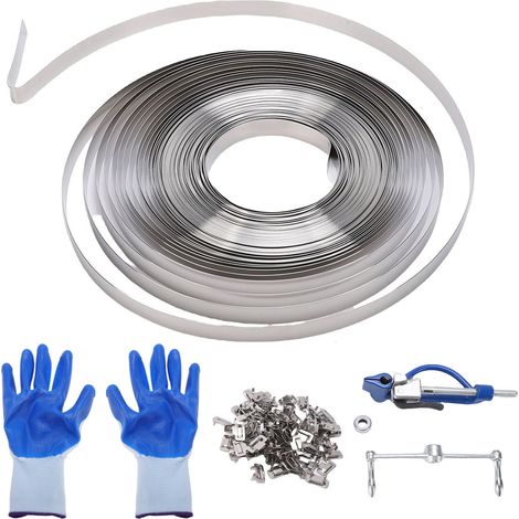 Kit de cerclage en acier, 3/4 pouces x 100 pieds, coupe-tendeur à cliquet et 100 boucles (1/5)